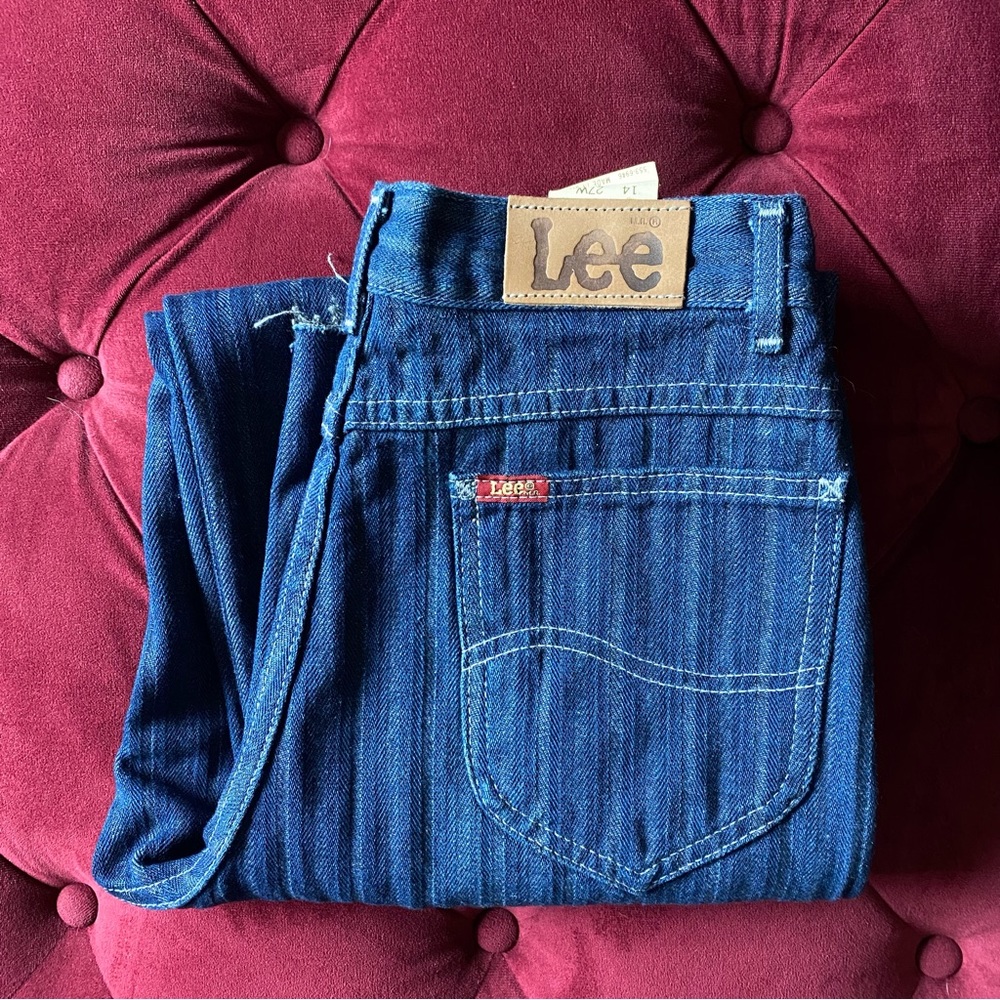 Vintage Dead Stock Lee Striped Young Junior London Rider Raw Hem Denim Jeans 27